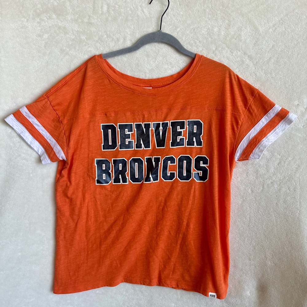 Victoria's Secret PINK Denver Broncos NFL Football‎ Varsity Striped Tee Large